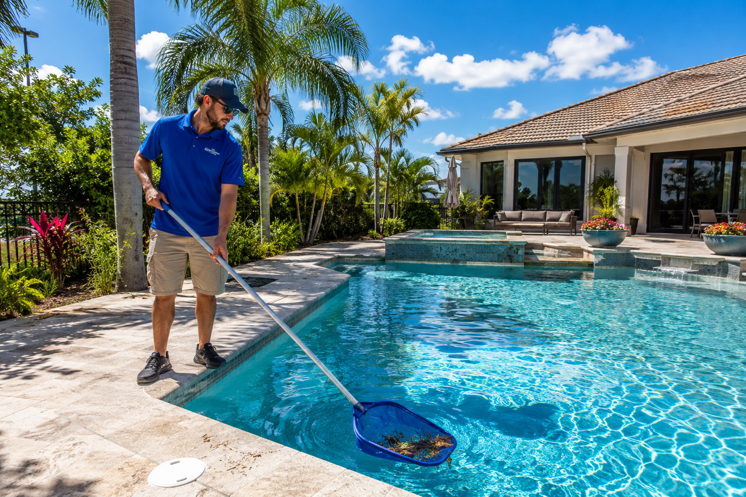 pool cleaning cost in Melbourne FL professional weekly pool maintenance service at residential Florida home